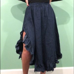 Denim Long Ruffle Skirt Vintage Style - Size M